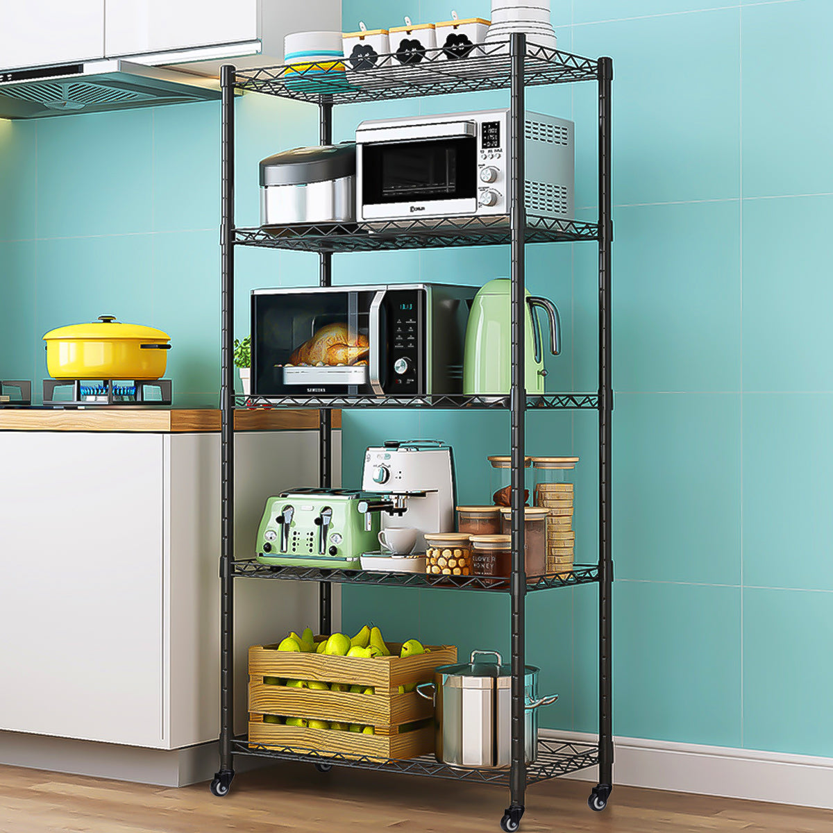 5 Tier Adjustable Storage Rack With Wheels