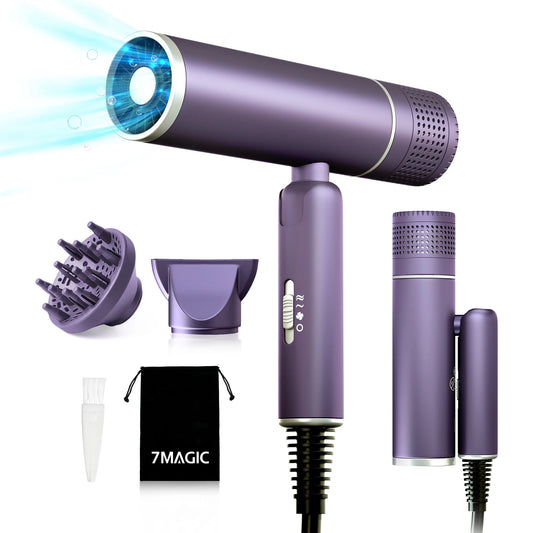 MULISOFT Hair Dryers for Women, Blow Dryer for Fast Drying, Travel Hair Dryer, Compact and Foldable HairDryer with Storage Bag, Purple