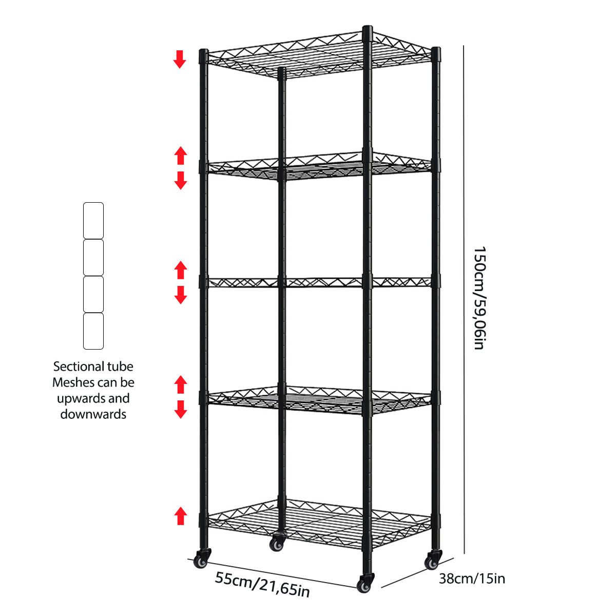 5 Tier Adjustable Storage Rack With Wheels