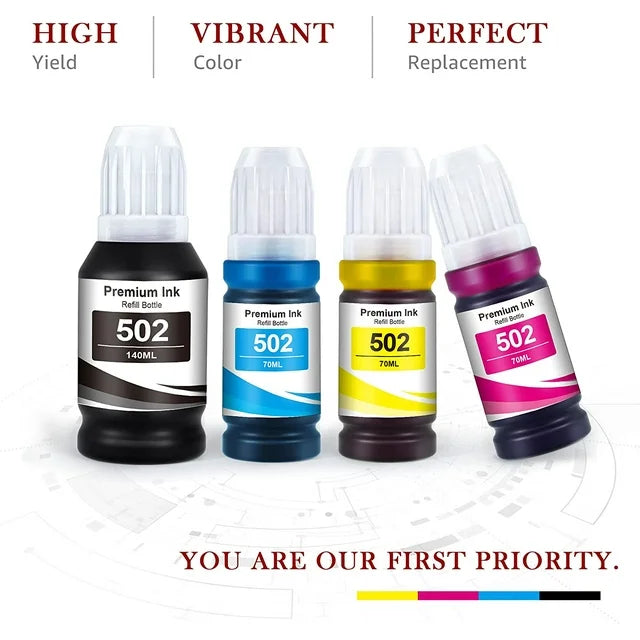 Epson 502 Ink Bottles for EcoTank High Yield T502 502 Ink Refill