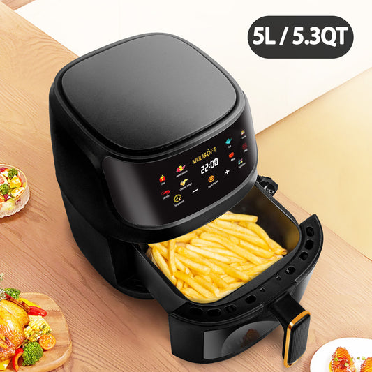 Air Fryer Oven 5.3QT, 410°F Digital One Touch Screen Airfryer, Oil-less Air Cooker that Crisps, Roasts, Reheats, Easy Meals, Nonstick and Dishwasher Safe Basket, Stainless Steel, Black