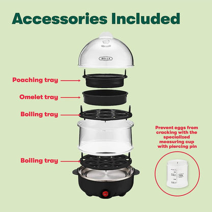 Electric Egg Cooker and Poacher with Auto Shut Off- 14 Egg Capacity Tray, Double Stack, Black