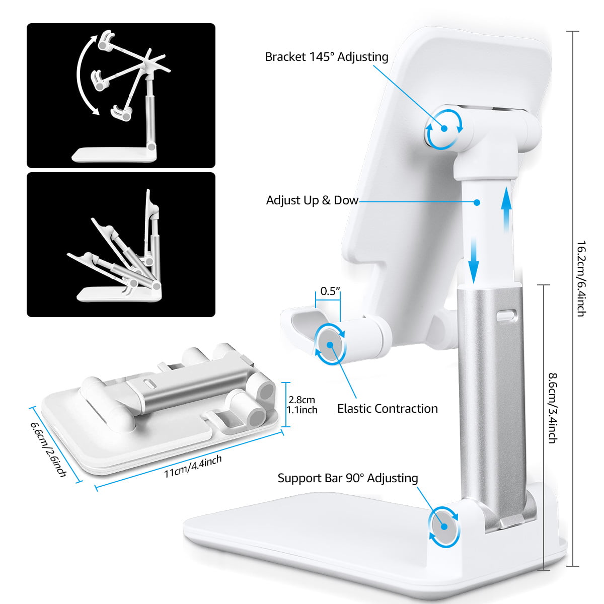 Adjustable Cell Phone Desktop Holder White