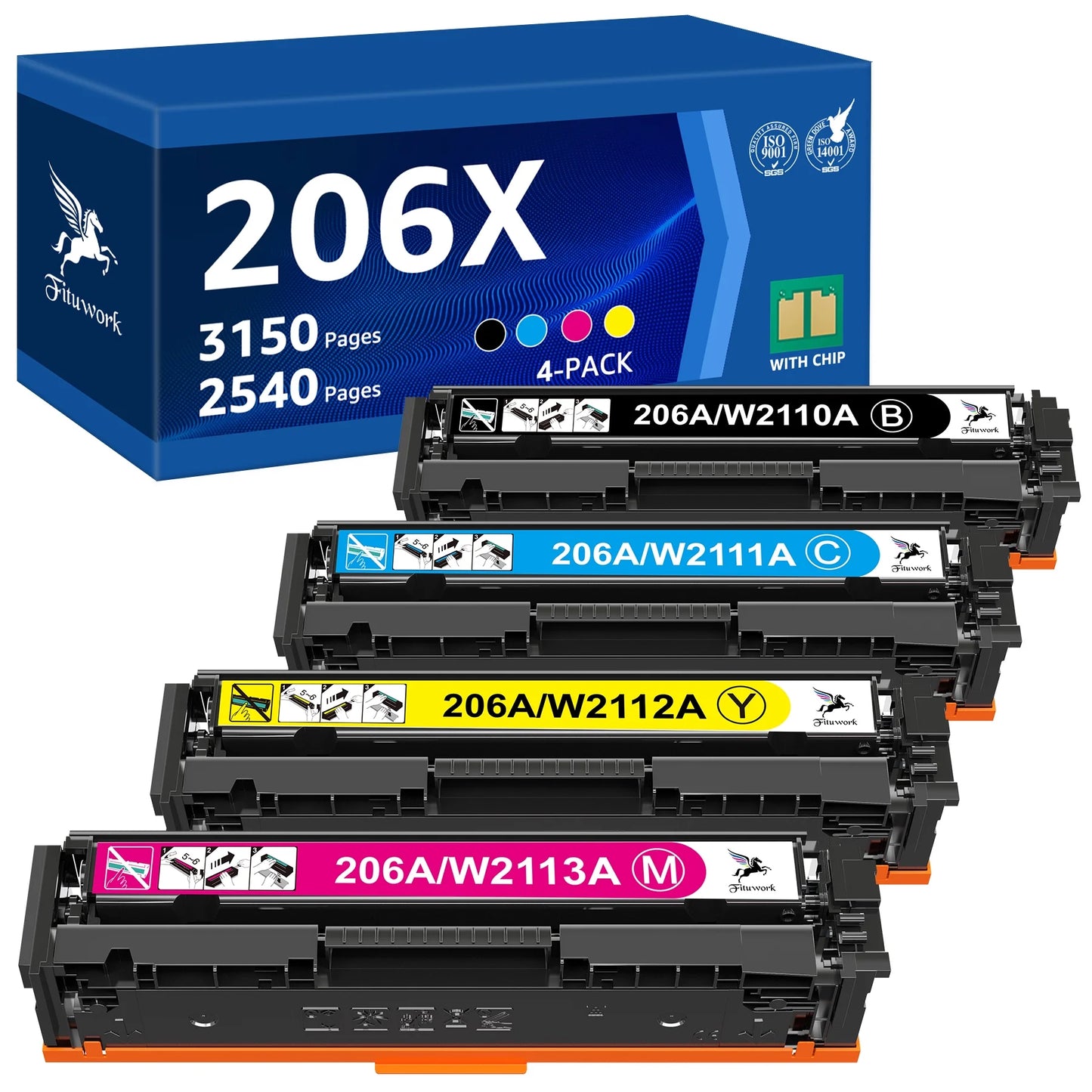 206X 206A M283fdw Toner Cartridges 4 Pack Set(with Chip)