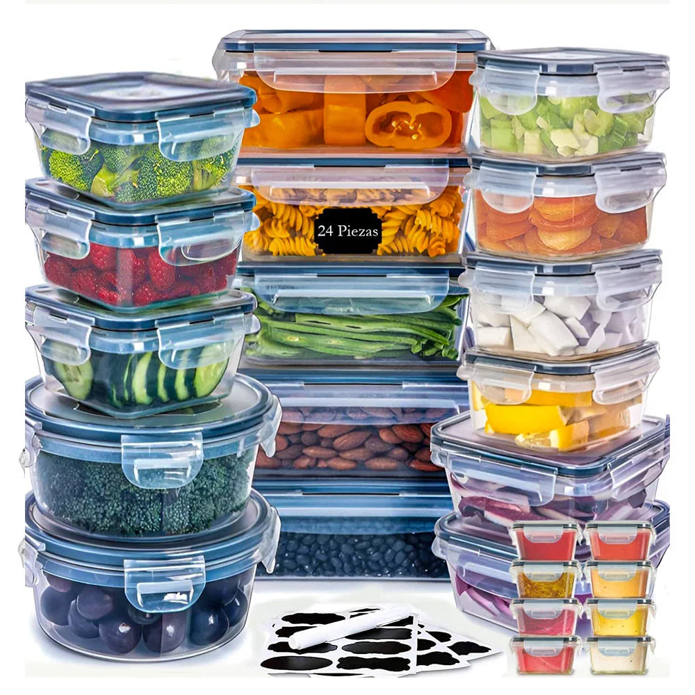 24 Piece Food Storage Containers Variety Set, Black