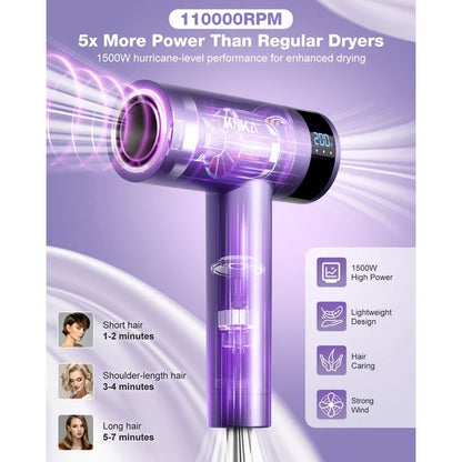 7MAGIC Hair Dryer, 1500W High Speed Low  Negative Ionic Hair Dryer, 110,000 RPM Brushless Motor, Purple