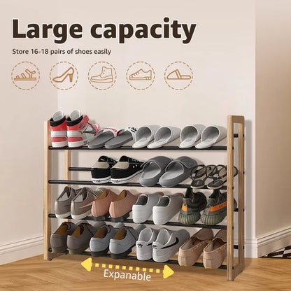 4-Tier Expandable Shoe Rack, Adjustable Shoes Organizer Storage Shelf