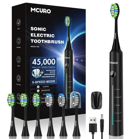 Electric Toothbrush for Adults, Sonic Electric Toothbrush with 3 Intensity Levels & 5 Modes, Black