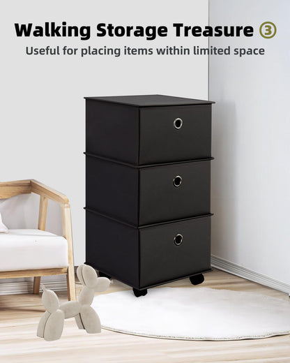 Fabric Dresser with 3 Drawer Rolling Storage