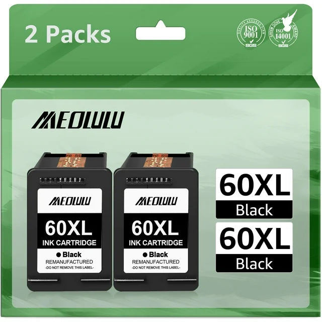 60XL Black Ink Cartridges Compatible for HP(2 Pack)