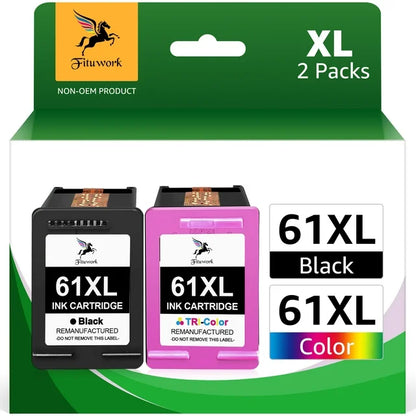 61 XL Black and Color Ink Cartridges Replacement for HP(Black and Color, 2 Pack)