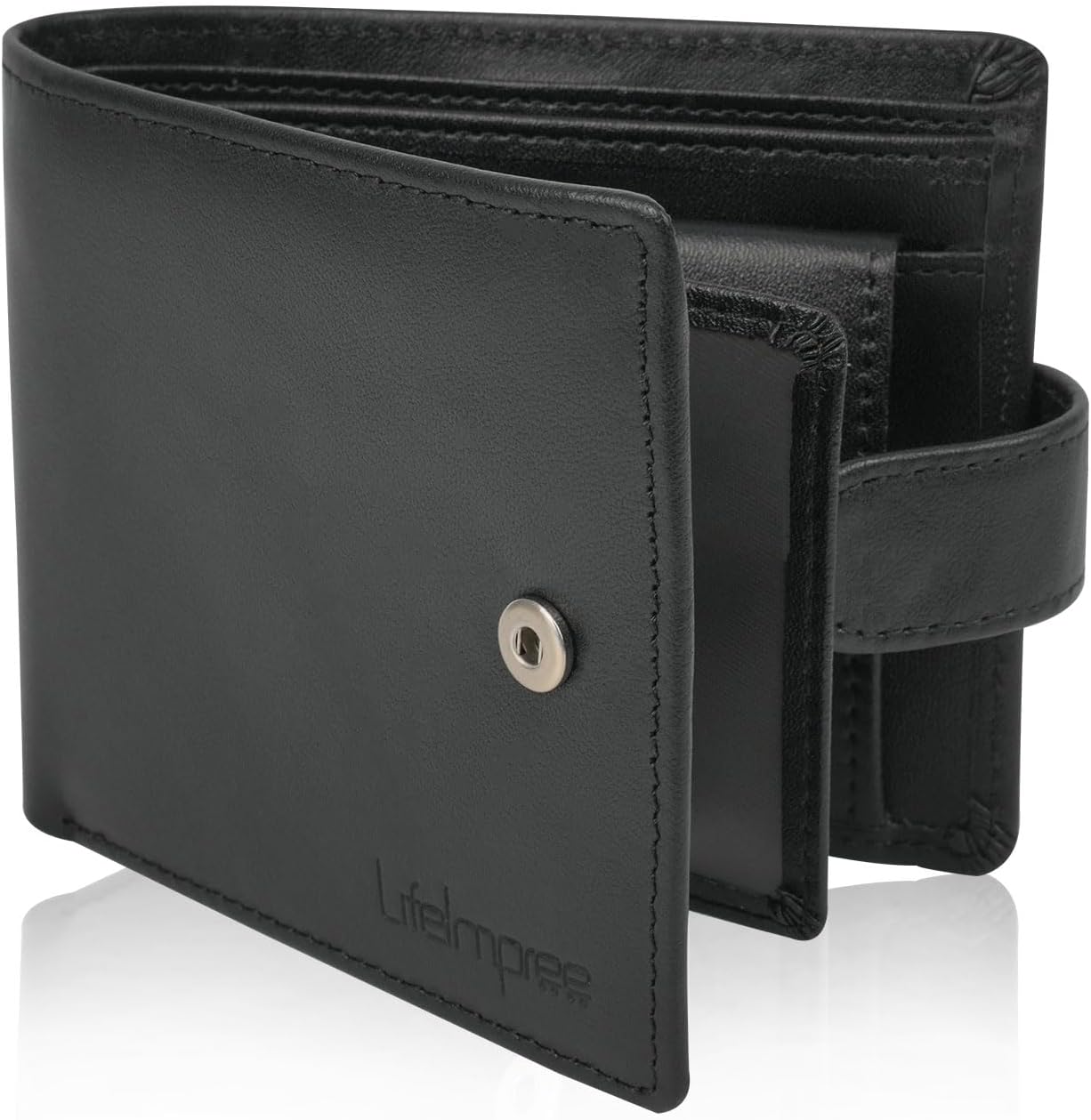 Genuine Leather Bifold Mens Wallet (Black)