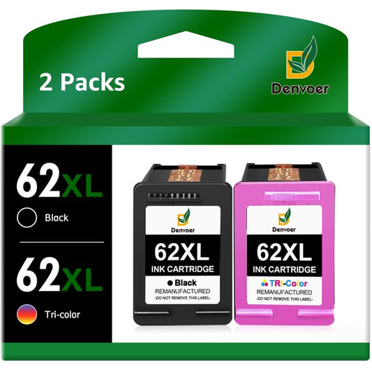 62 Ink Cartridge Replacement for HP(2-Pack, 1 Black 1 Tri-Color)