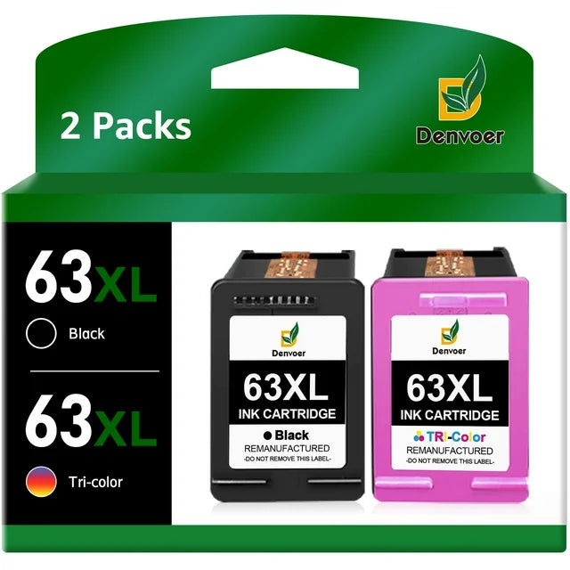 63XL Ink Cartridge Combo Pack Replacement for HP(2-Pack, 1 Black, 1 Tri-Color)