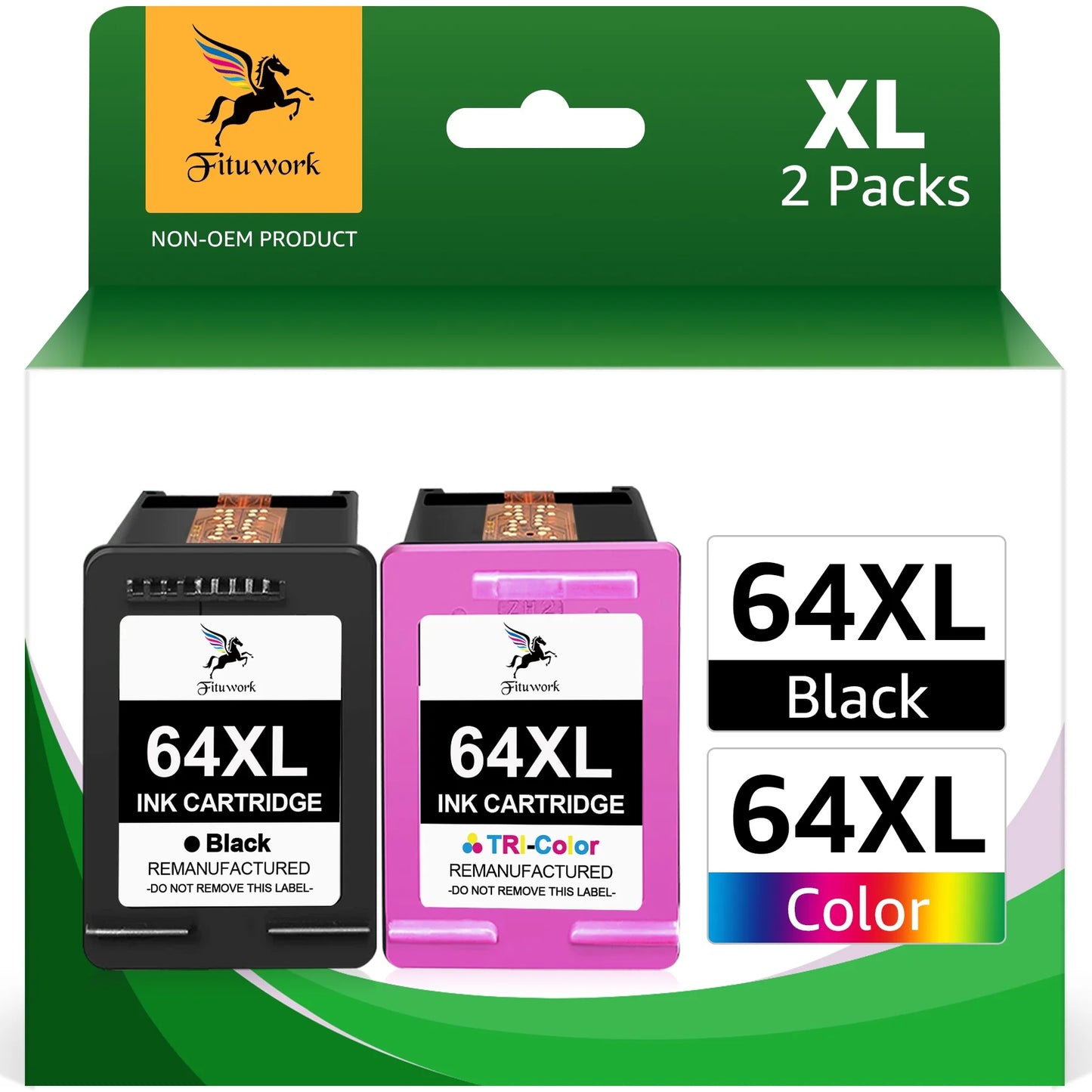 64XL Ink Cartridges Combo Pack Replacement for HP(1 Black, 1 Tri-Color)