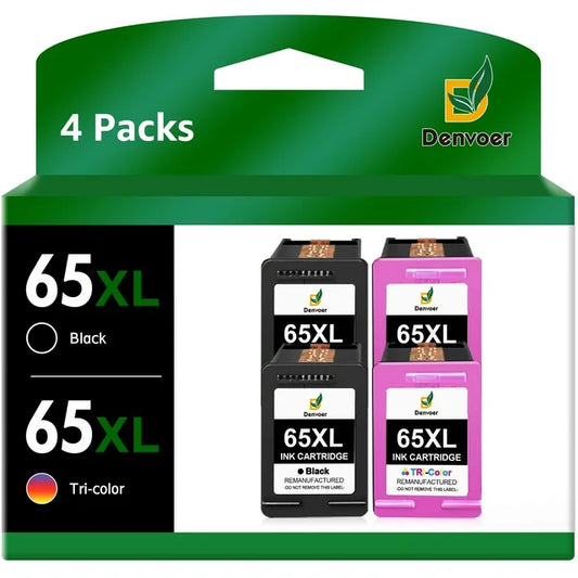 65XL Ink Cartridges for HP 65 Ink Cartridges for HP (2 Black, 2 Tri-Color)