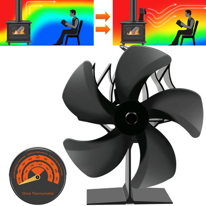 Wood Stove Fan Heat Powered Fireplace Fan with Magnetic Thermometer Protecting Efficiently