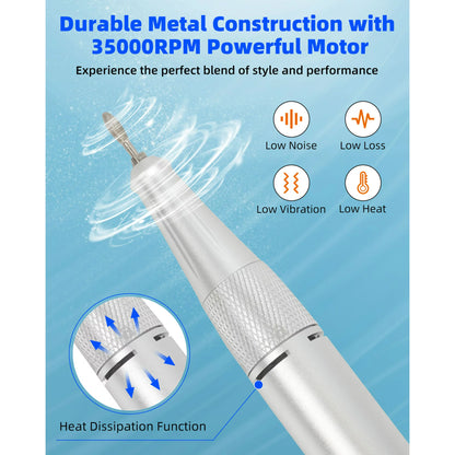 7MAGIC Electric Nail Drill, Rechargeable Electric Nail Drills for Acrylic, Gel Nails, Professional Nail Tools for Manicure Pedicure, 35000RPM, Silver