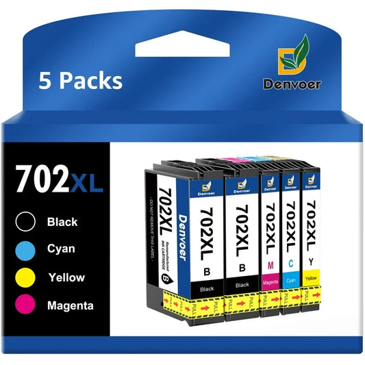 702XL 702 XL 702 Ink Cartridges High Yield Replacement for Epson (2 Black 1 Cyan 1 Magenta 1 Yellow)