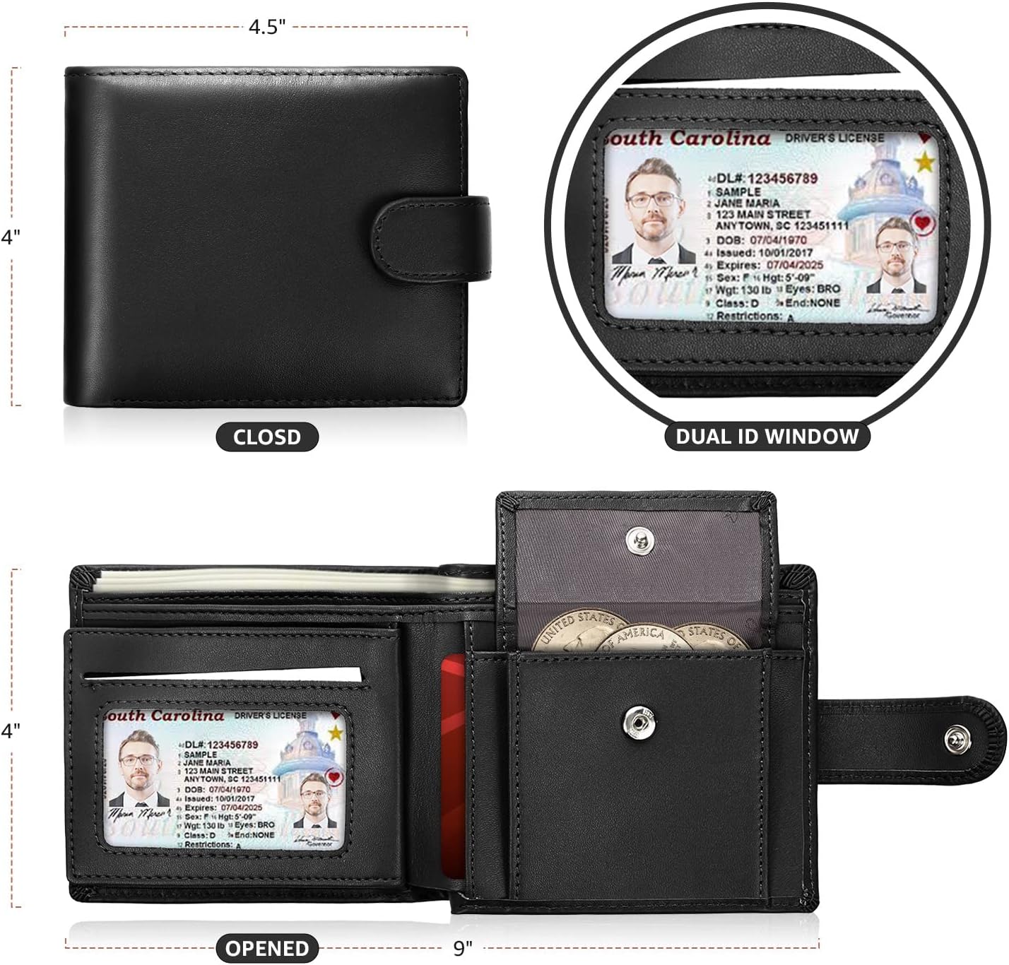 Genuine Leather Bifold Mens Wallet (Black)