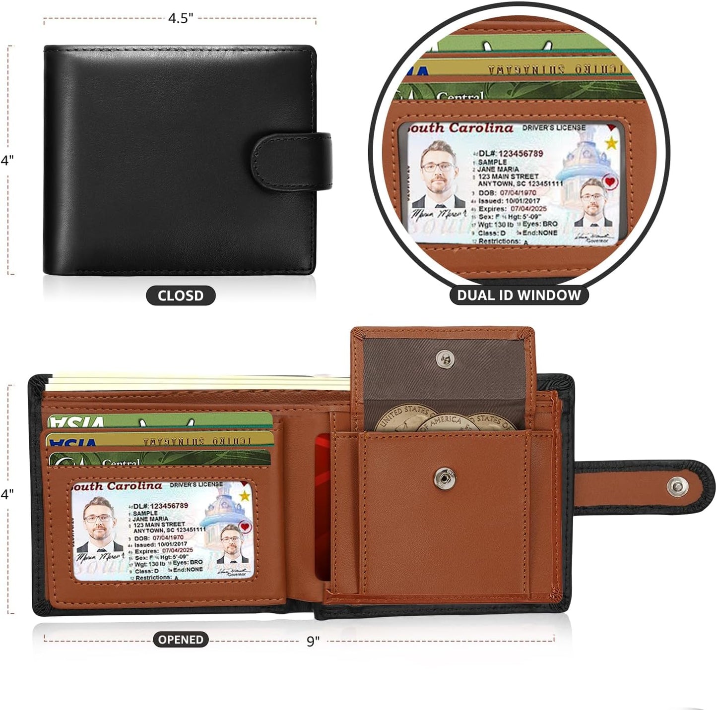 Genuine Leather Bifold Mens Wallet (Black-Brown)