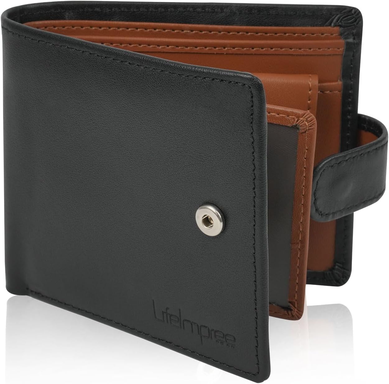 Genuine Leather Bifold Mens Wallet (Black-Brown)