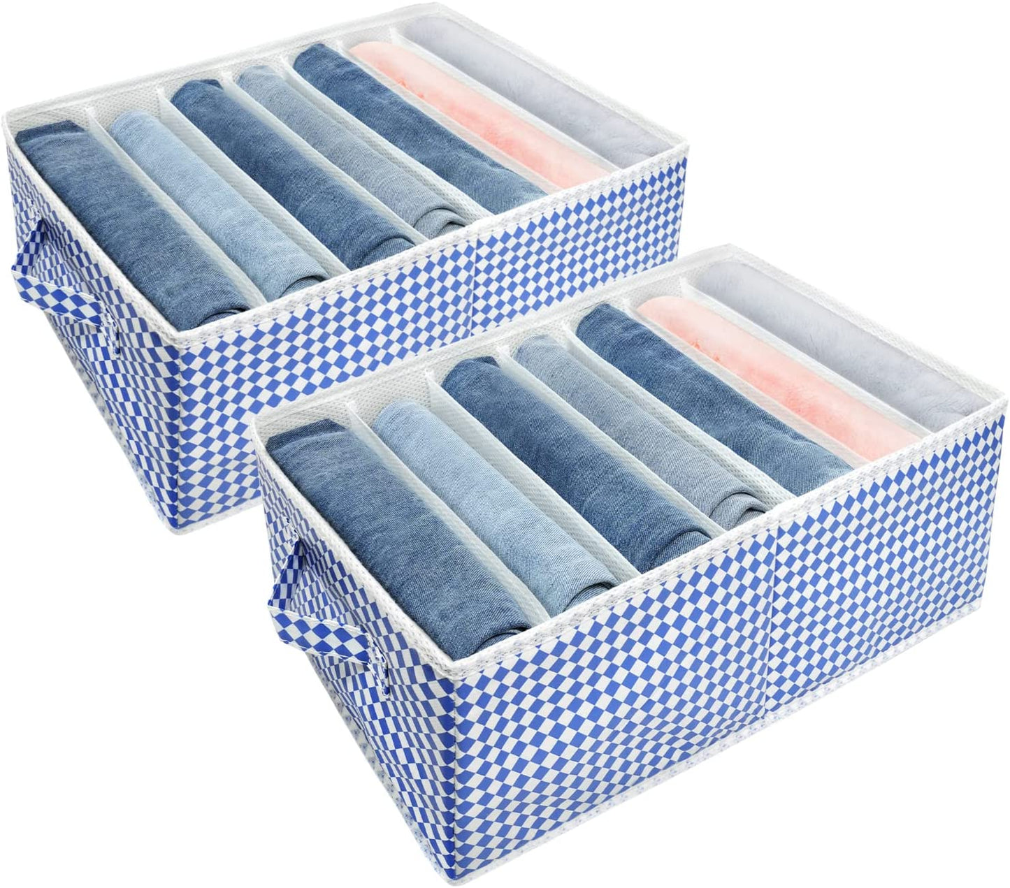 MULISOFT Drawer Organizers for Clothing, 2 Pack Underwear Drawer Organizer Clothes, 7 Grids Clothes Organizer for Folded Clothes,Wardrobe Clothes Organizer for Jeans,Pant,Sweaters,T-Shirt,Underwear