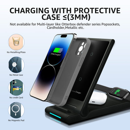 Mulisoft 3 in 1 Wireless Charging Station Compatible for Apple