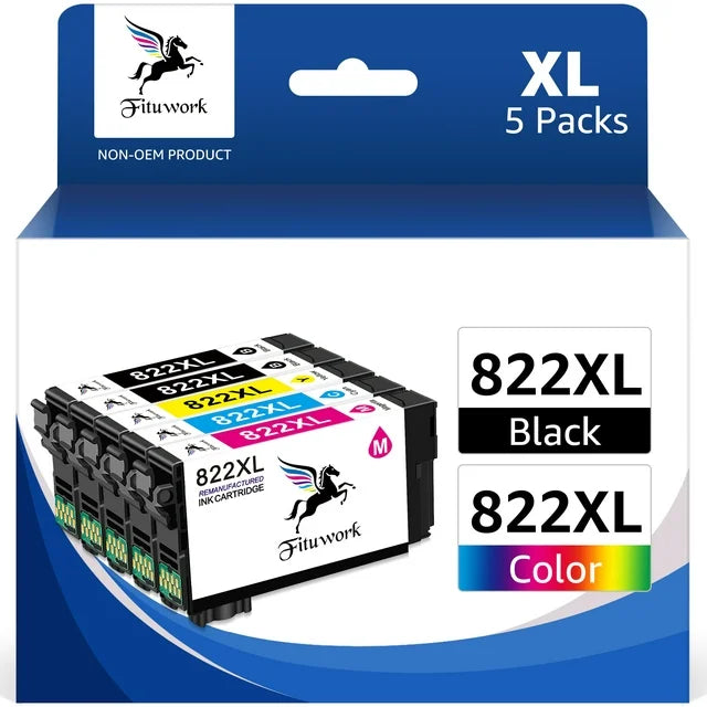 822 Ink Cartridge for Epson ink 822xl for Workforce Pro WF-3820 WF-3823 WF-4820 WF-4830 WF-4833 WF-4834 Printer (5-Pack)