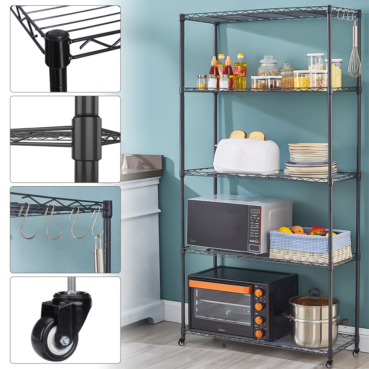 5 Tier Adjustable Storage Rack With Wheels