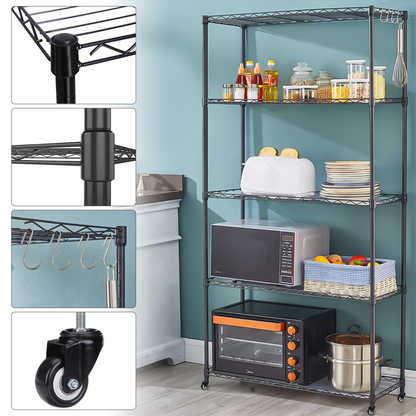 5 Tier Adjustable Storage Rack With Wheels