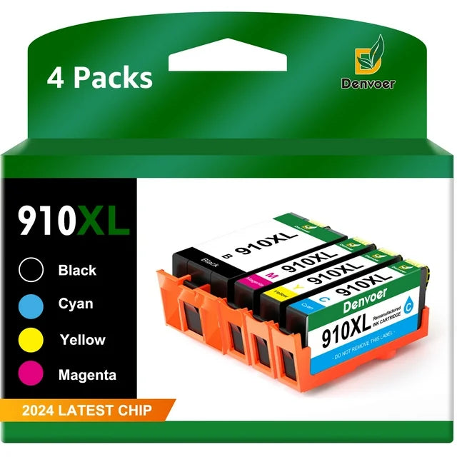 910XL Ink Cartridges Replacement for HP(4-Pack, Black, Cyan, Magenta, Yellow)