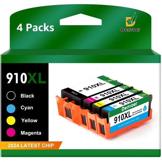 910XL Ink Cartridges Replacement for HP(4-Pack, Black, Cyan, Magenta, Yellow)