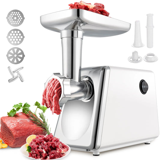 MULISOFT Electric Meat Grinder, 2800w Max Meat grinders for home use, with 3 Grinding Plates, Meat Grinder Machine for Sausage & Chicken & Beef, White