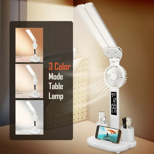 LED Desk Lamps with Fan,Clock and Pen Holder