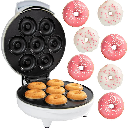 MULISOFT Donut Maker, Mini Donut Maker with Non-Stick Surface, Double-Sided Heating, Perfect for Breakfast, Snacks, and Desserts, Great Gift for Kids