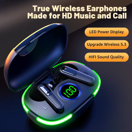 Wireless Earbuds Bluetooth 5.3 Headphones with LED Display(black)