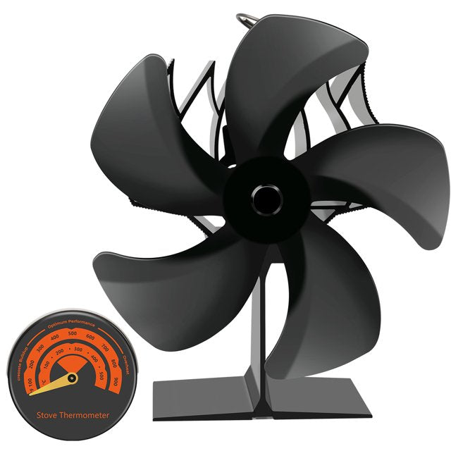 Wood Stove Fan Heat Powered Fireplace Fan with Magnetic Thermometer Protecting Efficiently