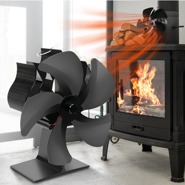 Wood Stove Fan Heat Powered Fireplace Fan with Magnetic Thermometer Protecting Efficiently