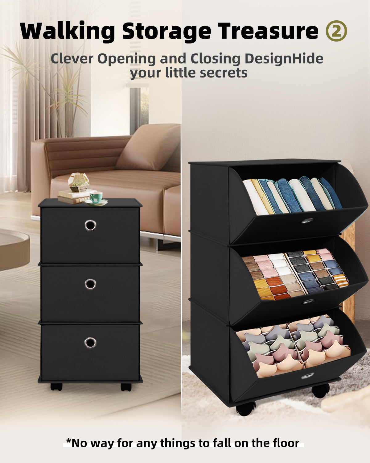 Fabric Dresser with 3 Drawer Rolling Storage