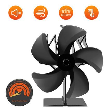 Wood Stove Fan Heat Powered Fireplace Fan with Magnetic Thermometer Protecting Efficiently