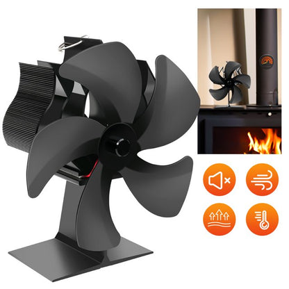 Wood Stove Fan Heat Powered Fireplace Fan with Magnetic Thermometer Protecting Efficiently