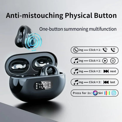 Wireless Earbuds with Earhooks Mini Bone Conduction Headphones Waterproof Bluetooth 5.2(Black)