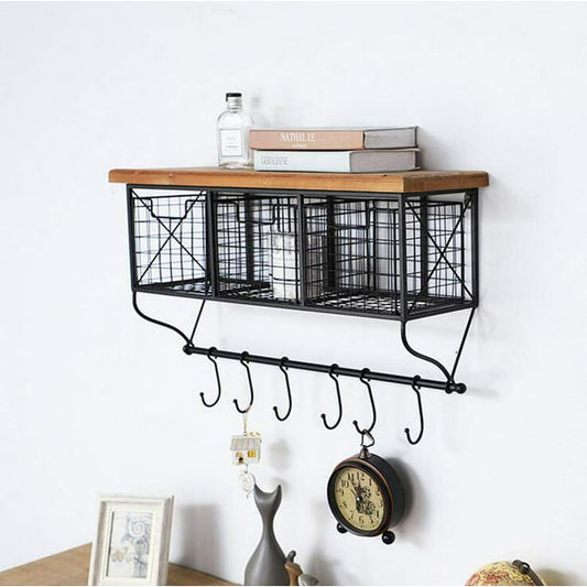 Wall Mounted Shelf with Hooks