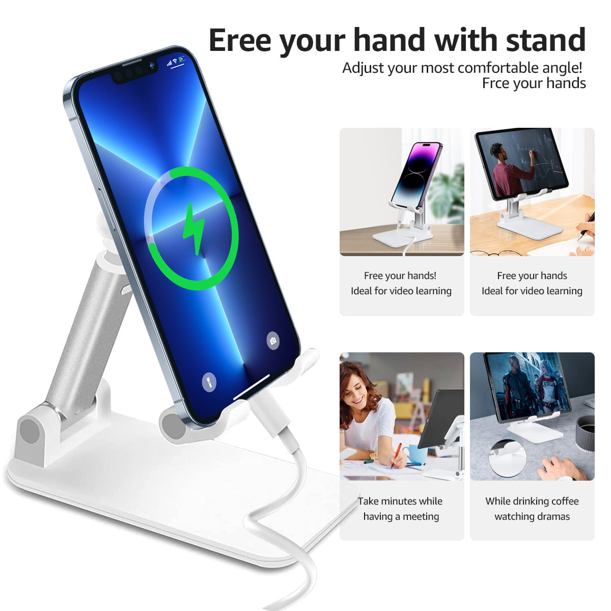 Adjustable Cell Phone Desktop Holder White