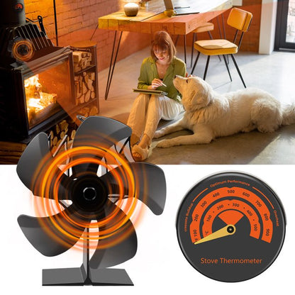 Wood Stove Fan Heat Powered Fireplace Fan with Magnetic Thermometer Protecting Efficiently