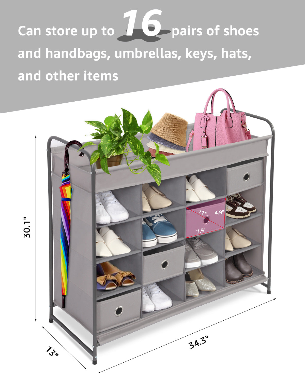 16-Cube Stackable Shoe Cubby Organizer with 4 drawers