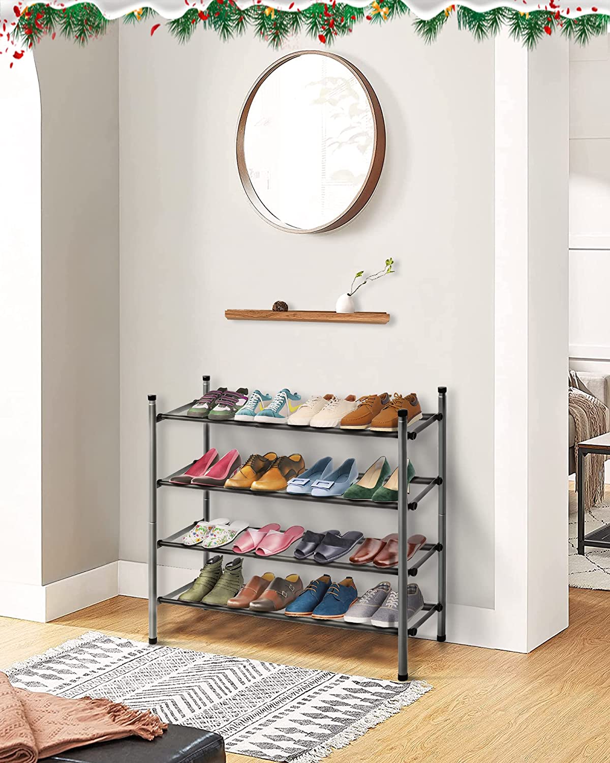 MULISOFT 2-Tier Expandable Shoe Rack, Stackable and Adjustable Shoe Rack Organizer, Sturdy and Durable Metal Shoe Storage Organizer, Vertical Shoe Rack for Closet/Entryway/Bedroom/Dorm/Doorway