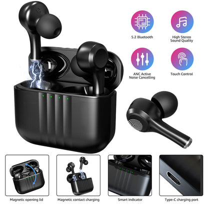 J7 Active Noise Cancelling in-Ear Wireless Earbuds Bluetooth 5.2 - Black