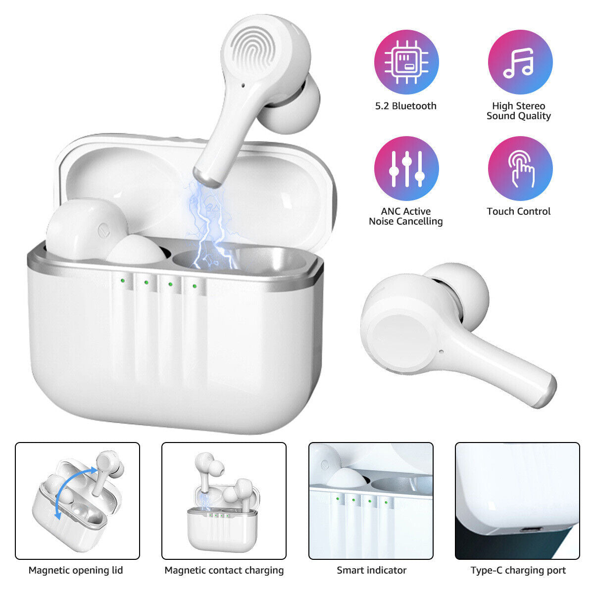 J7 Active Noise Cancelling in-Ear Wireless Earbuds Bluetooth 5.2 - White